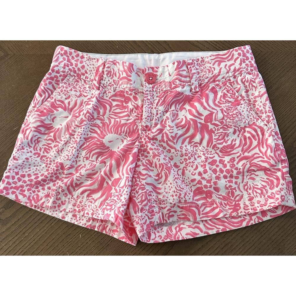 Lilly‎ Pulitzer Size 4 Get Spotted Callahan Shorts Pink White Lions Vacation